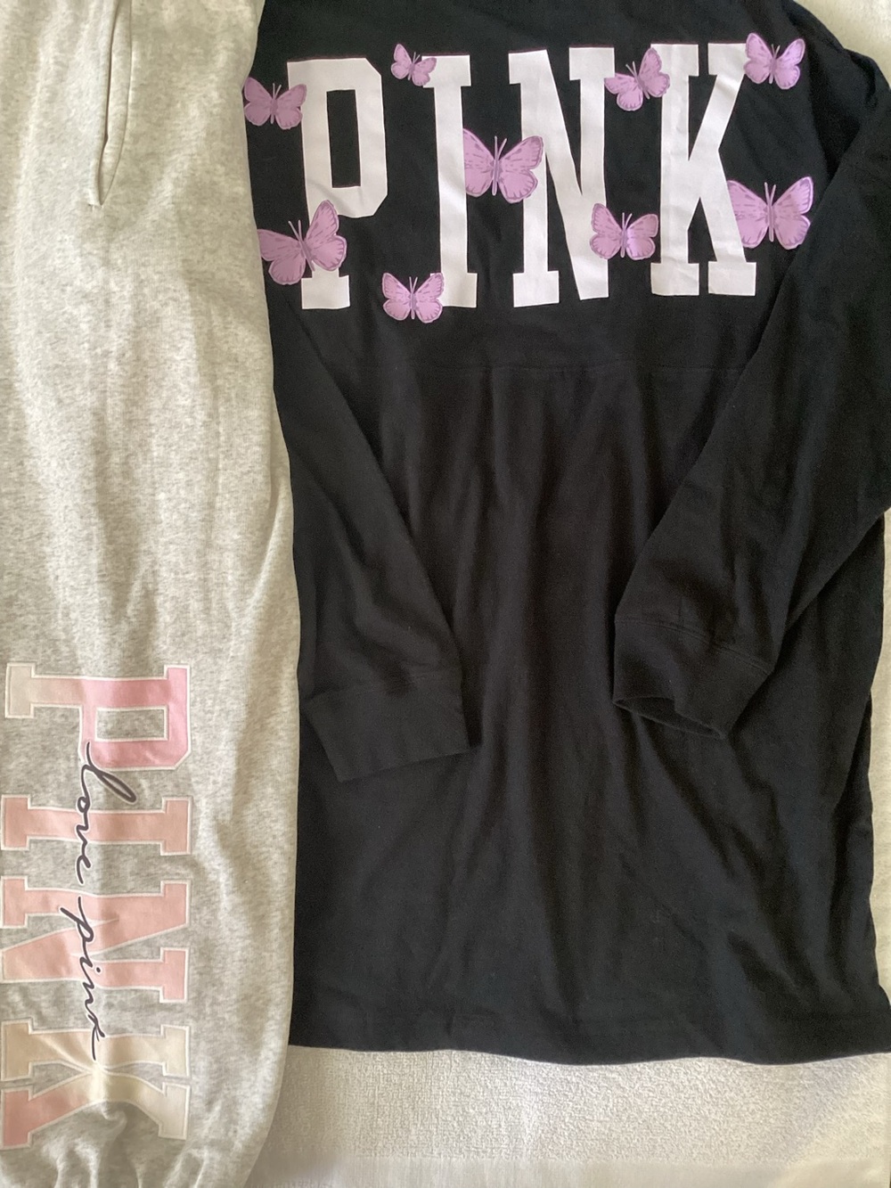 Victoria’s Secret LOVE PINK Butterflies Shirt Freya Fleece Campus Pants M NWT